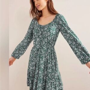 Boden Long Sleeve Green Floral Dress Sz 4R